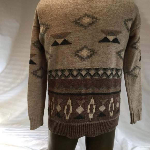 American Eagle Outfitters Mens Sweater Small Pullover Beige Tribal Aztec Wool - Picture 13 of 15